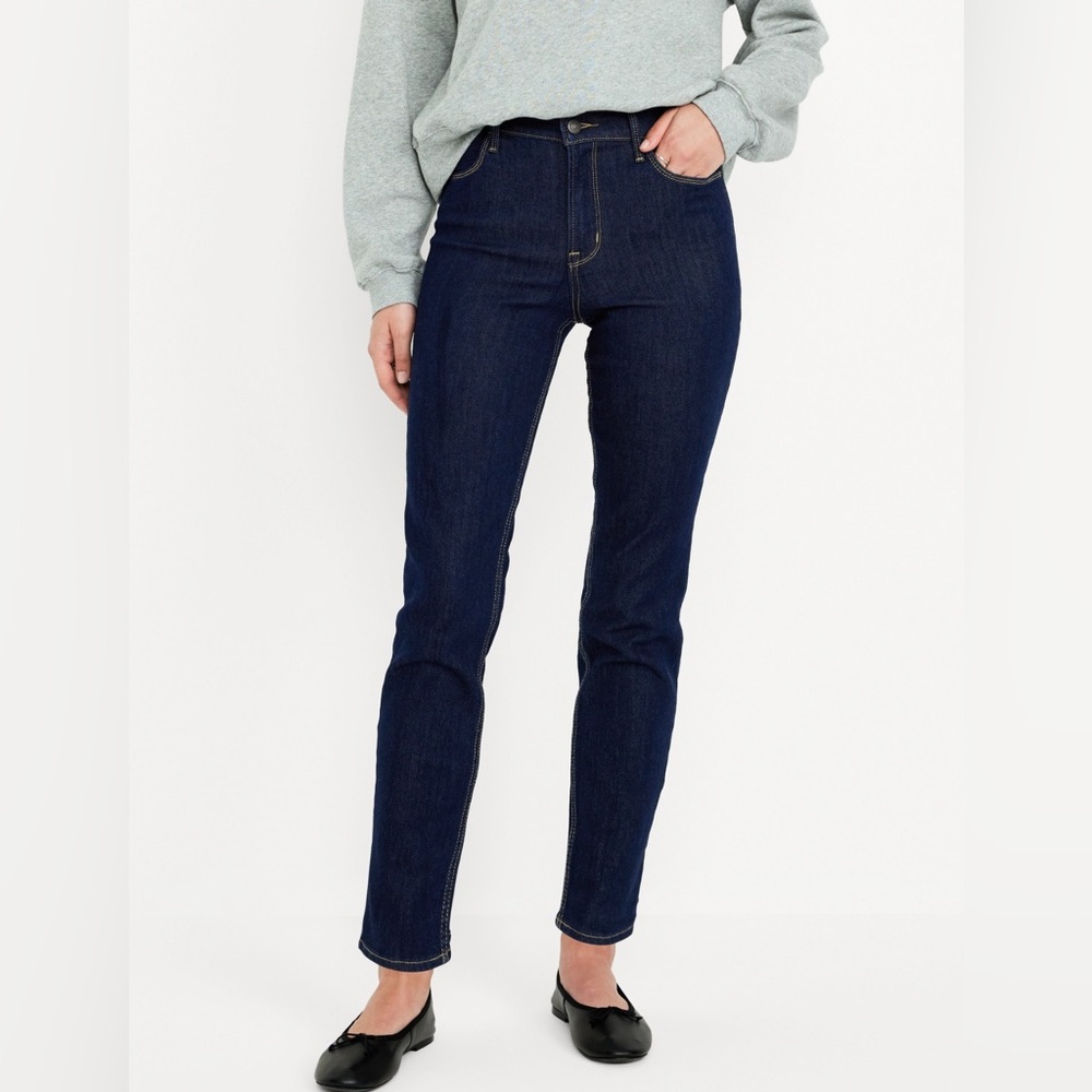 Old Navy Women's Dark Blue Mid-Rise OG Straight Ankle Jeans. Size 10P. NWOT - Picture 2 of 16